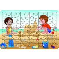 Çocuklar Plajda 108 Parça Ahşap Çocuk Puzzle Yapboz