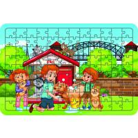 Çocuklar ve Hayvanlar 108 Parça Ahşap Çocuk Puzzle Yapboz