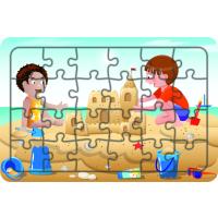 Çocuklar Plajda 24 Parça Ahşap Çocuk Puzzle Yapboz