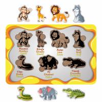Vahşi Hayvanlar Ahşap Çocuk Puzzle Yapboz Türkçe, Ingilizce, Ingilizce Türkçe Okunuş